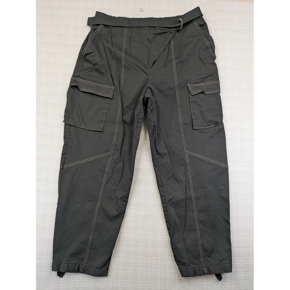 The Drop Pants Womens XXL Black Cargo Cropped Belted Elastic Waist Utility
